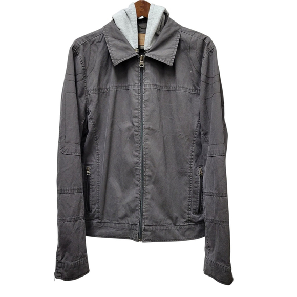 GUESS Men's Full-Zip Cotton Removable Hoodie Sleeves Zipper Jacket Size Large